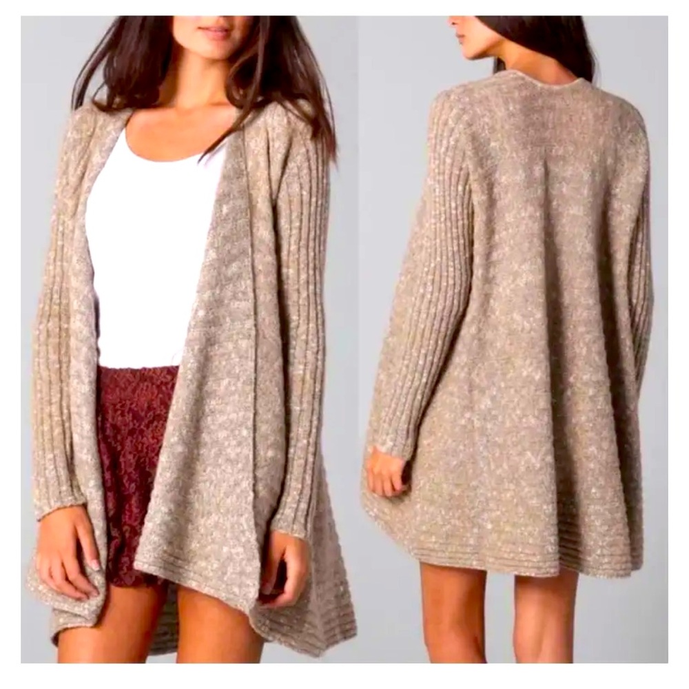 Free People Beached Shell Knit Beige Open Cardigan Sweater Size Small
